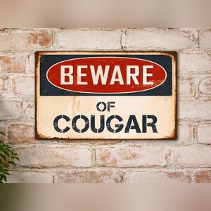 Beware of Cougar Vintage Style Metal Tin Sign Rustic Wall Decor 12x8